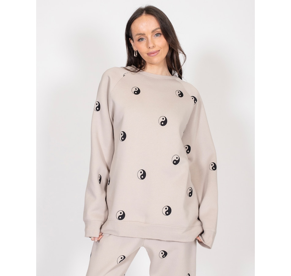 Image 247468_OYBK.jpg, Product 247-468 / Price $69.88, Brunette The Label All Over Yin Yan Not Your Boyfriend's Crew Sweater from Brunette The Label on TSC.ca's Fashion department