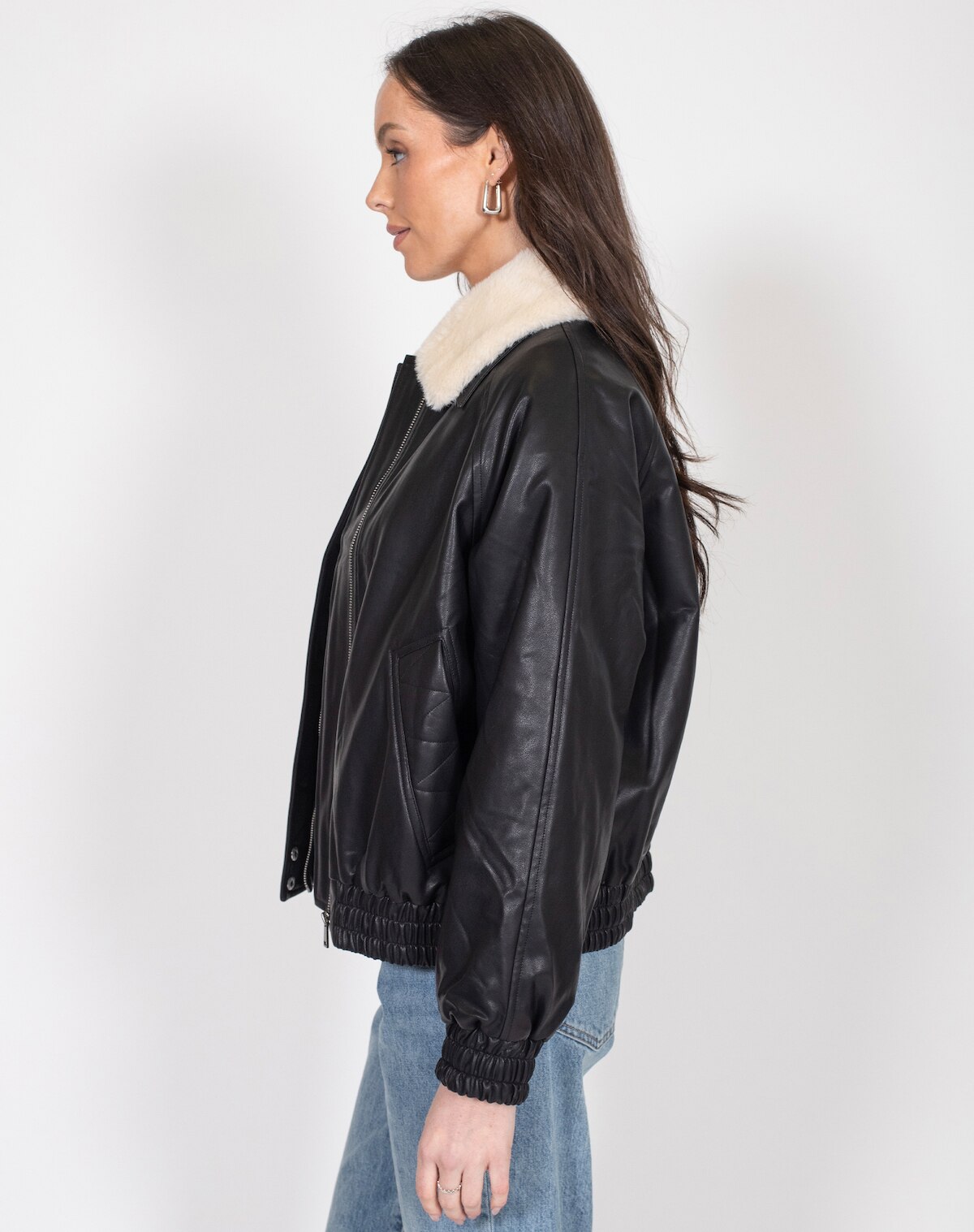 Brunette The Label Amelia Vegan Leather Bomber With Faux Sherling