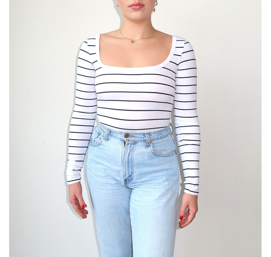 Image 247472_BKST.jpg, Product 247-472 / Price $65.00, Brunette The Label Long Sleeve Square Neck Bodysuit from Brunette The Label on TSC.ca's Fashion department