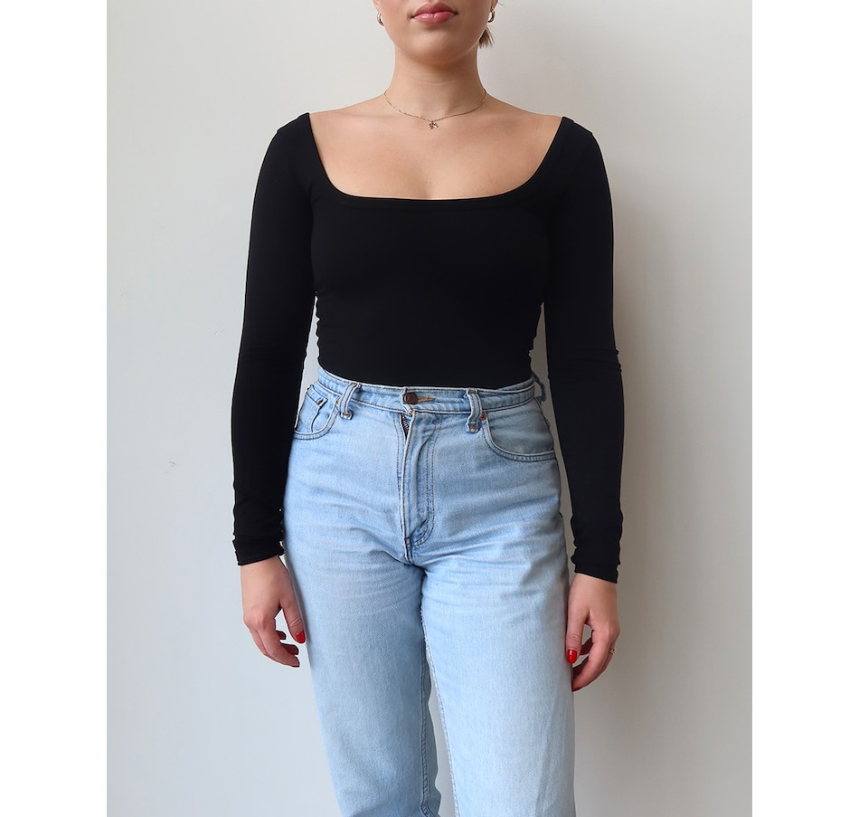 Image 247472_BLK.jpg, Product 247-472 / Price $65.00, Brunette The Label Long Sleeve Square Neck Bodysuit from Brunette The Label on TSC.ca's Fashion department