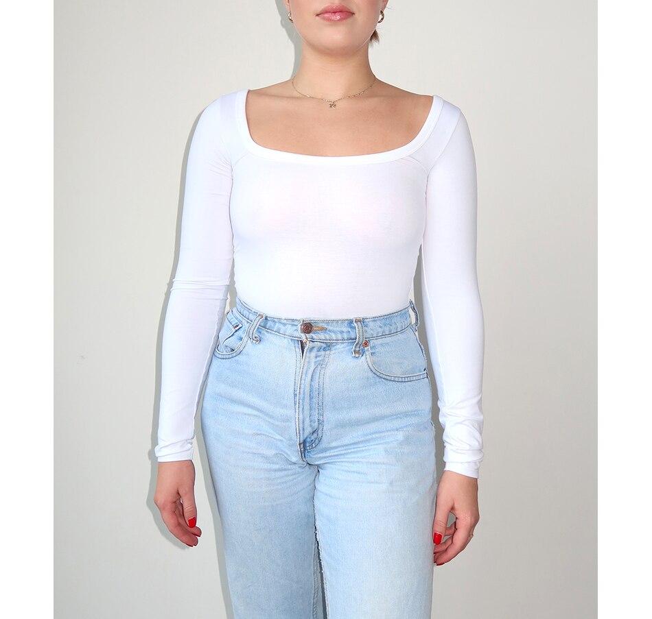 Image 247472_WHT.jpg, Product 247-472 / Price $65.00, Brunette The Label Long Sleeve Square Neck Bodysuit from Brunette The Label on TSC.ca's Fashion department