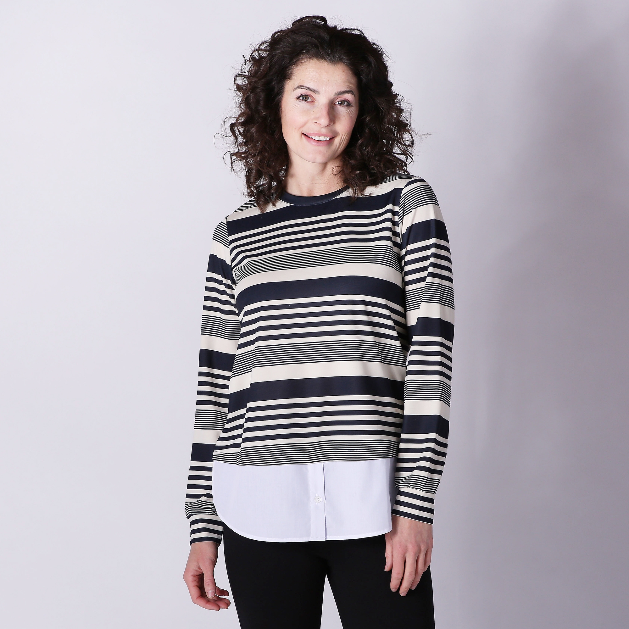 Isaac Mizrahi Mixed Media Fooler Top with Shirt Hem - TSC.ca