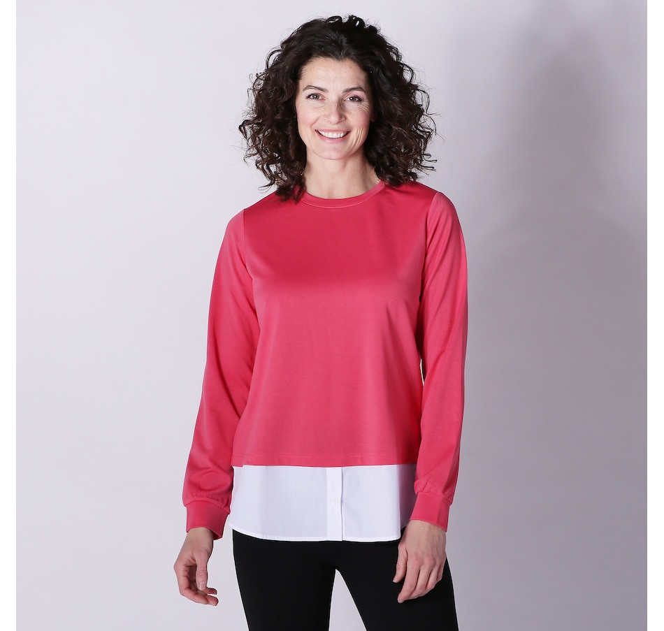 Clothing & Shoes - Tops - Shirts & Blouses - Isaac Mizrahi Mixed Media  Fooler Top with Shirt Hem - Online Shopping for Canadians