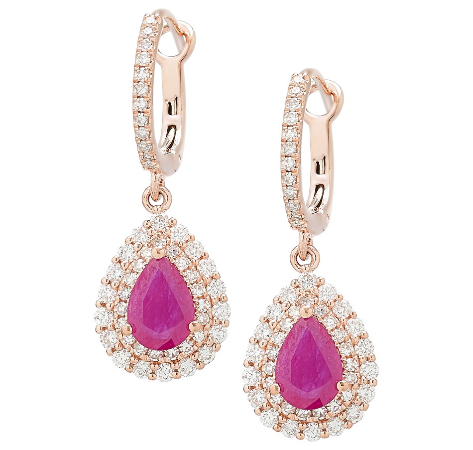 tsc.ca - 14K Rose Gold Ruby and Diamond Drop Earrings