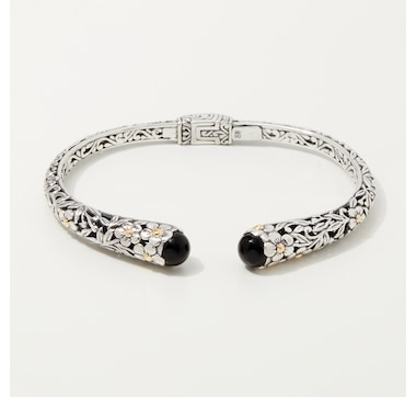 Product 248-227 / Price $149.88 , Samuel B Collection Sterling Silver 18K Flower Bangle With Gemstone Endcaps