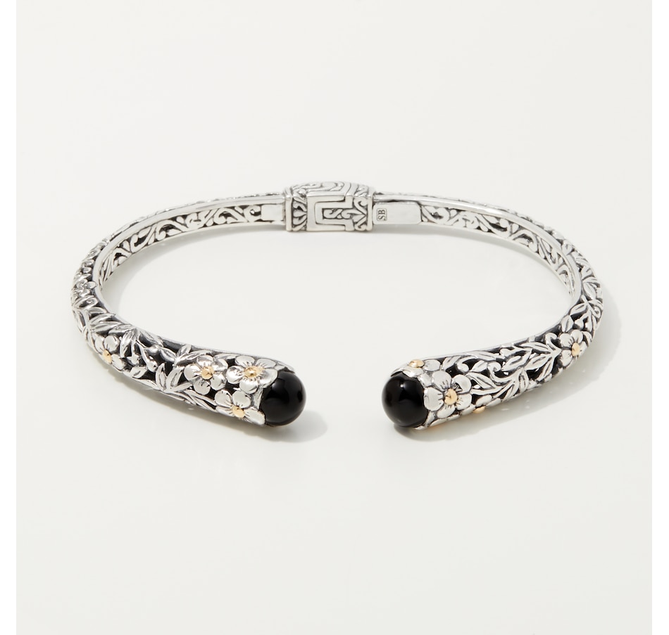 Image 248227_ONX.jpg, Product 248-227 / Price $149.88, Samuel B Collection Sterling Silver 18K Flower Bangle With Gemstone Endcaps from Samuel B. Collection on TSC.ca's Jewellery department