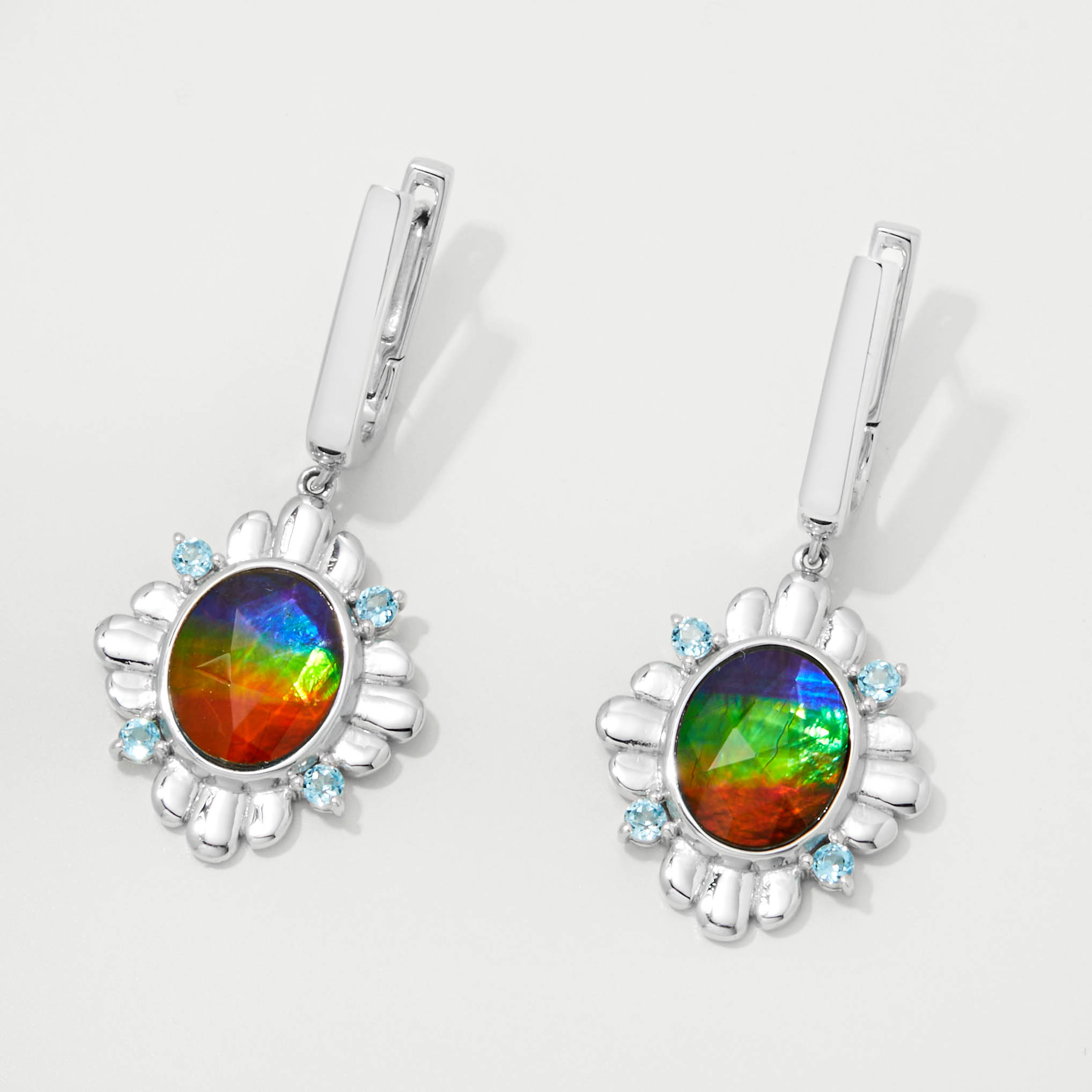 Jewellery Earrings Drop Earrings Canadian Ammolite Gems Sterling Silver Oval Ammolite and