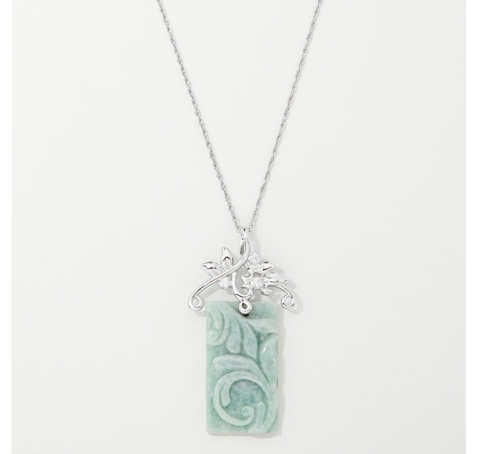 Image 248296.jpg, Product 248-296 / Price $99.99, Jade of Yesteryear Sterling Silver Genuine Hand-Carved Green Jade Rectangular Pendant from Jade of Yesteryear on TSC.ca's Jewellery department