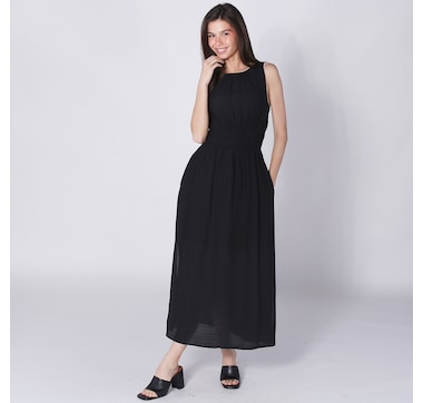 Compañía Fantástica Textured Crepe Smock Waist Long Dress