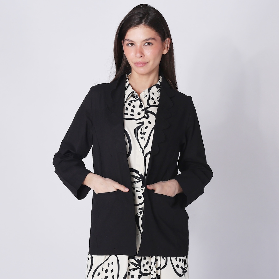 Image 248362_BLK.jpg, Product 248-362 / Price $34.33, Compañía Fantástica Cotton Scalloped Lapel Blazer from Compania Fantastica on TSC.ca's Fashion department