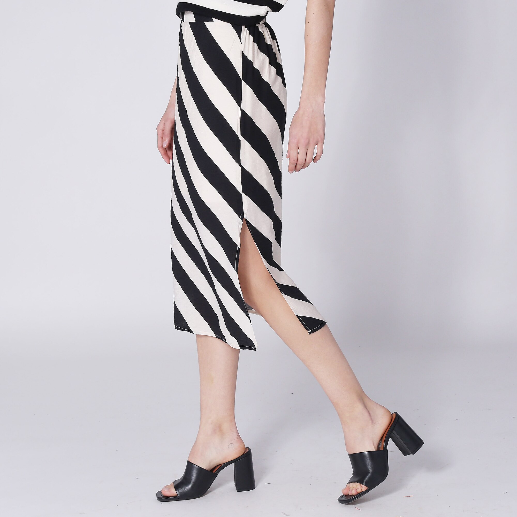 Compañía Fantástica Crepe Stripe Midi Skirt with Side Slit