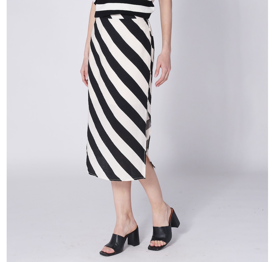 Image 248366_BKW.jpg, Product 248-366 / Price $29.33, Compañía Fantástica Crepe Stripe Midi Skirt with Side Slit from Compania Fantastica on TSC.ca's Fashion department