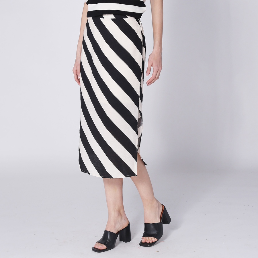 Image 248366_BKW.jpg, Product 248-366 / Price $29.33, Compañía Fantástica Crepe Stripe Midi Skirt with Side Slit from Compania Fantastica on TSC.ca's Fashion department