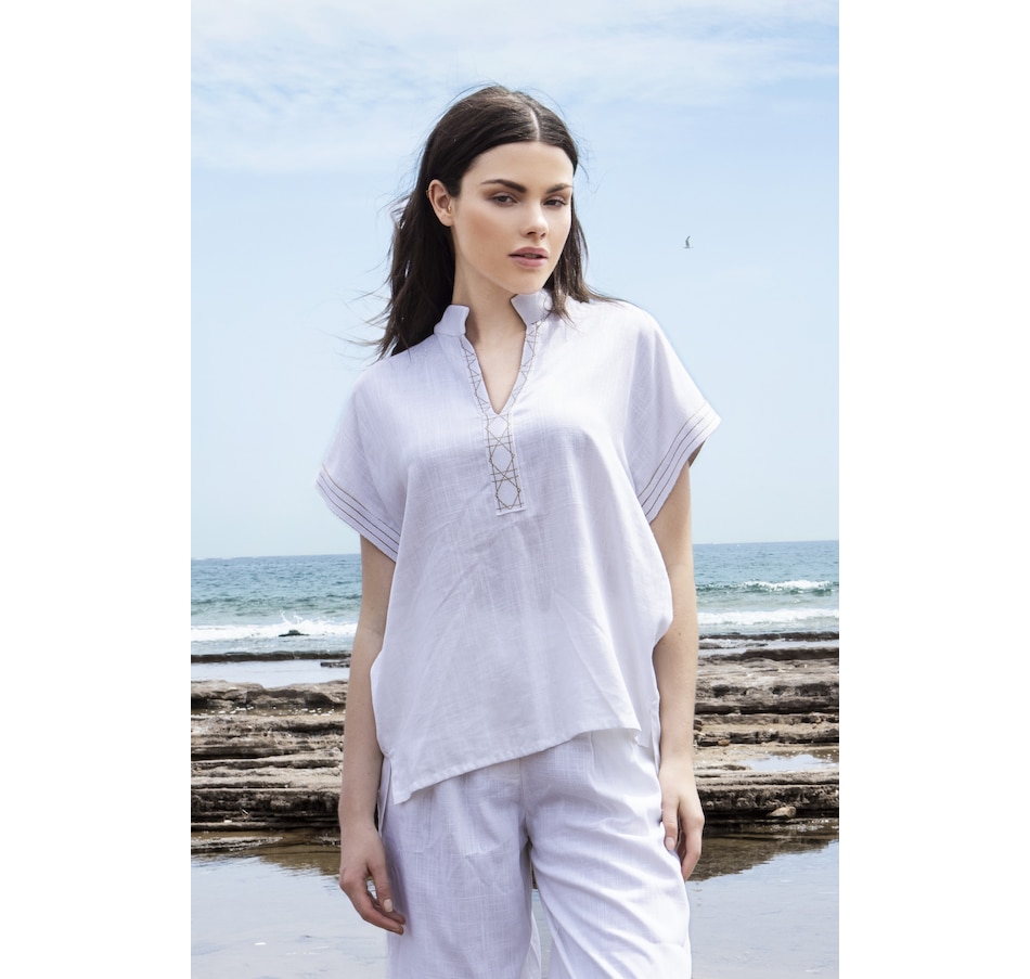 Aggel Knitwear Linen Blend Blouse With Knitted Details
