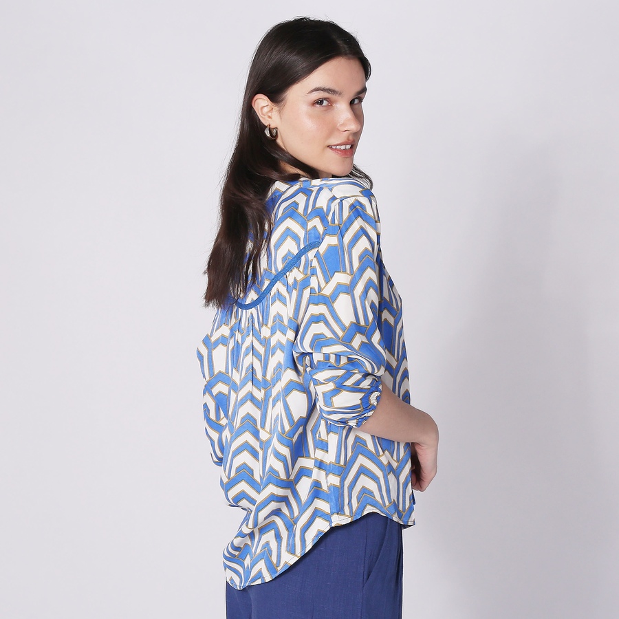 Image 248399_ALTMORE2.jpg, Product 248-399 / Price $49.33, Aggel Knitwear Satin Printed Blouse With Knitted Details from Aggel on TSC.ca's Fashion department