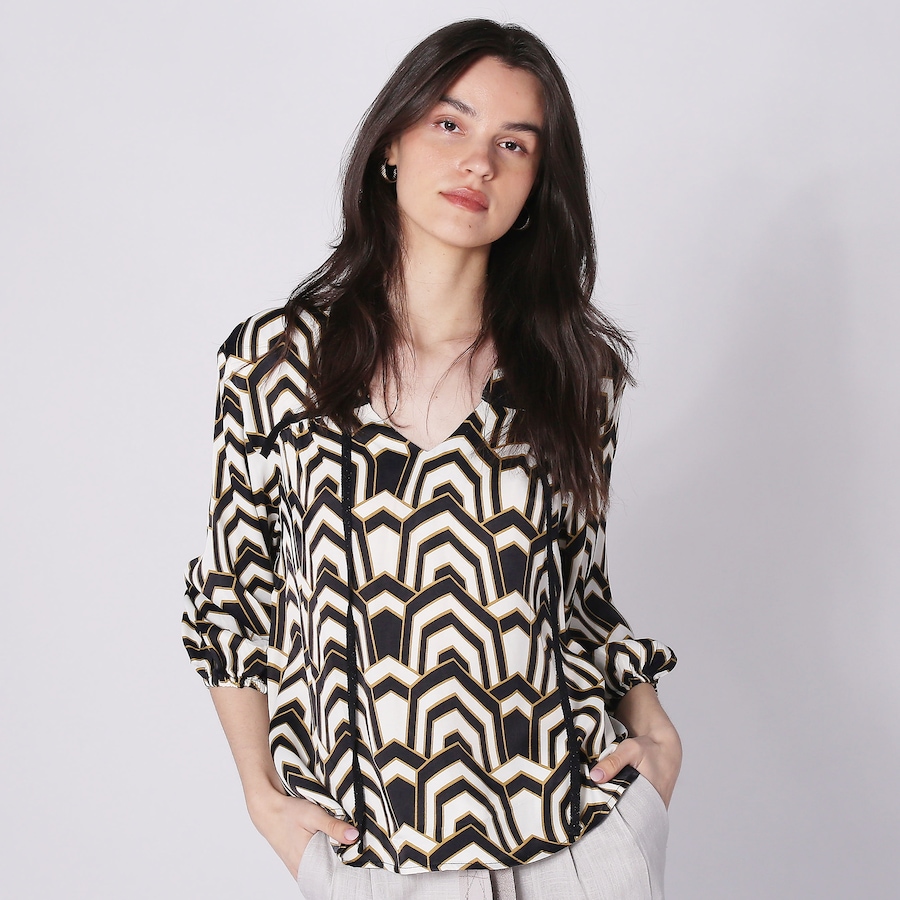 Image 248399_BLK.jpg, Product 248-399 / Price $49.33, Aggel Knitwear Satin Printed Blouse With Knitted Details from Aggel on TSC.ca's Fashion department