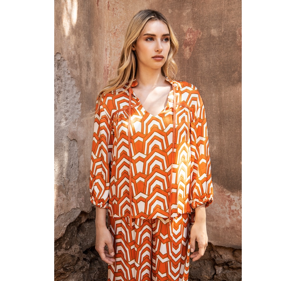 Aggel Knitwear Satin Printed Blouse With Knitted Details