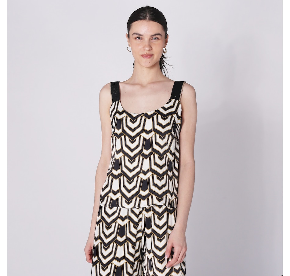 Image 248401_BLK.jpg, Product 248-401 / Price $19.33, Aggel Knitwear Satin Printed Tank Top With Knitted Details from Aggel on TSC.ca's Fashion department