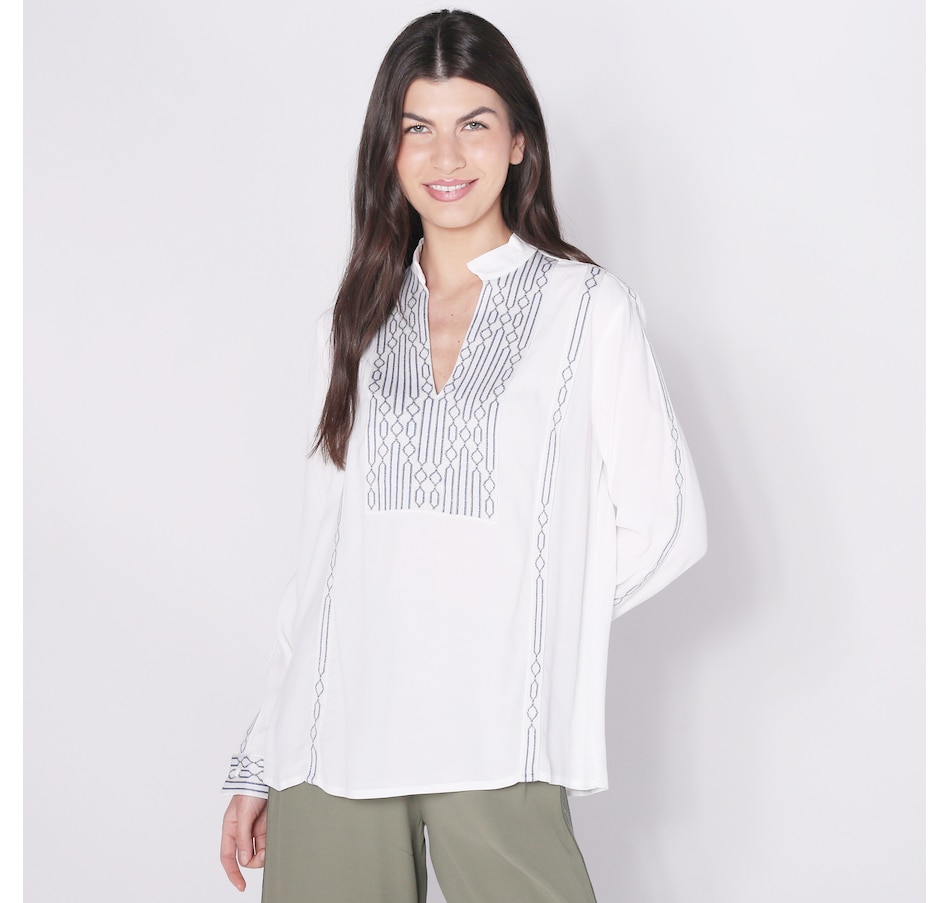 Image 248425_IVR.jpg, Product 248-425 / Price $63.33, Aggel Knitwear Crepe Marocaine Blouse With Knitted Details from Aggel on TSC.ca's Fashion department