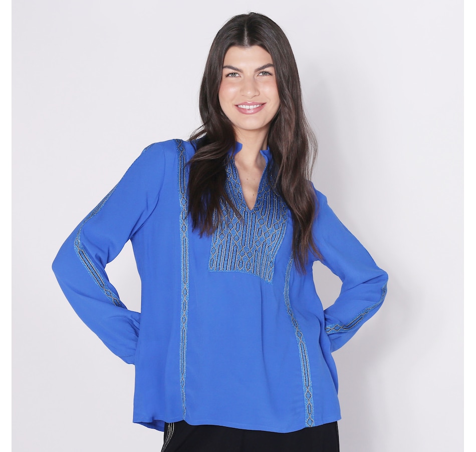 Image 248425_ROY.jpg, Product 248-425 / Price $63.33, Aggel Knitwear Crepe Marocaine Blouse With Knitted Details from Aggel on TSC.ca's Fashion department