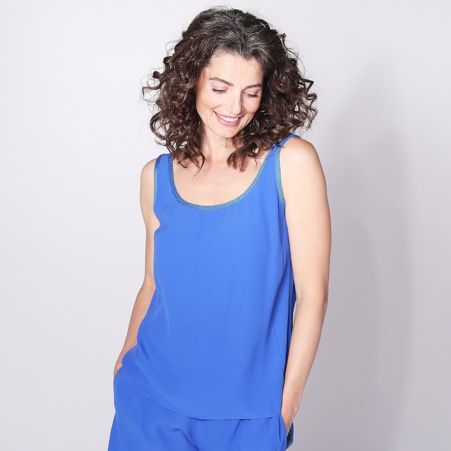 Image 248427_BLU.jpg, Product 248-427 / Price $27.33, Aggel Knitwear Crepe Marocaine Basic Top With Knitted Details from Aggel on TSC.ca's Fashion department