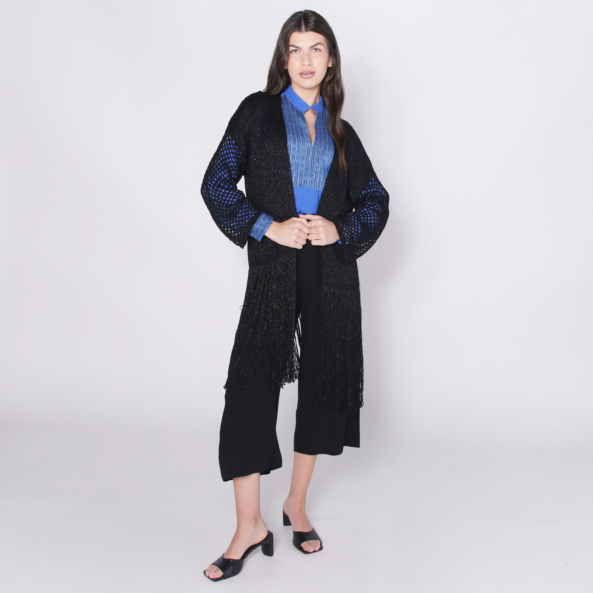 トップス Andequal fringe design glitter knit Aggel Knitwear Metallic Knit Fringed Cardigan - TSC.ca