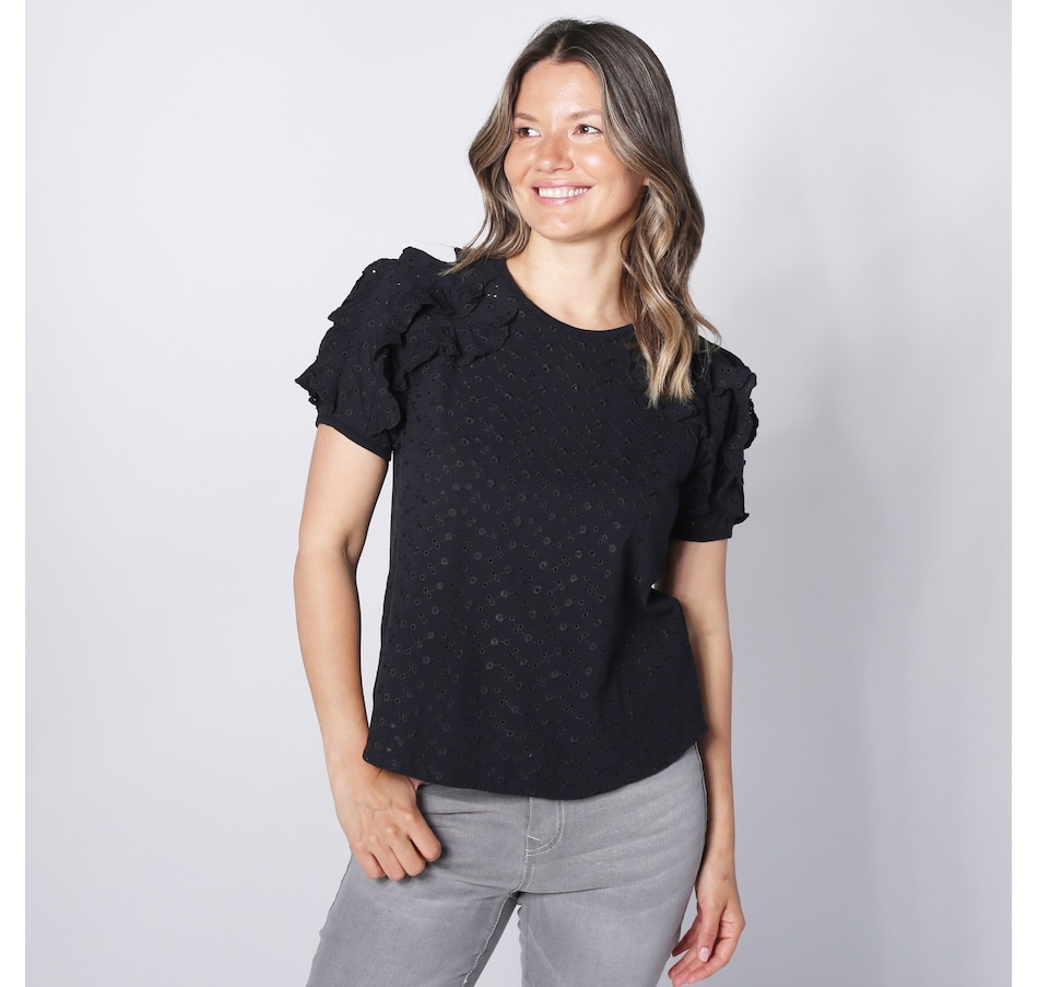 Image 248537_BLK.jpg, Product 248-537 / Price $29.33, Diane Gilman Eyelet Puff Sleeve Top from DG2 by Diane Gilman on TSC.ca's Fashion department