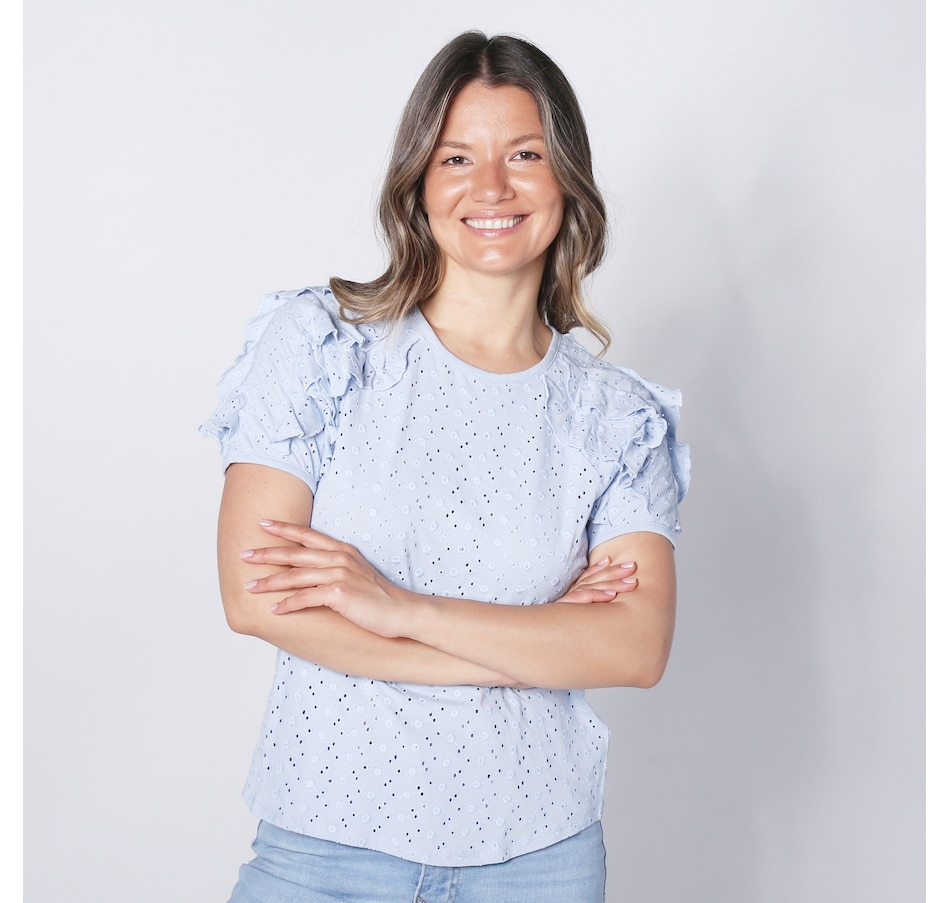 Image 248537_CHA.jpg, Product 248-537 / Price $29.33, Diane Gilman Eyelet Puff Sleeve Top from DG2 by Diane Gilman on TSC.ca's Fashion department