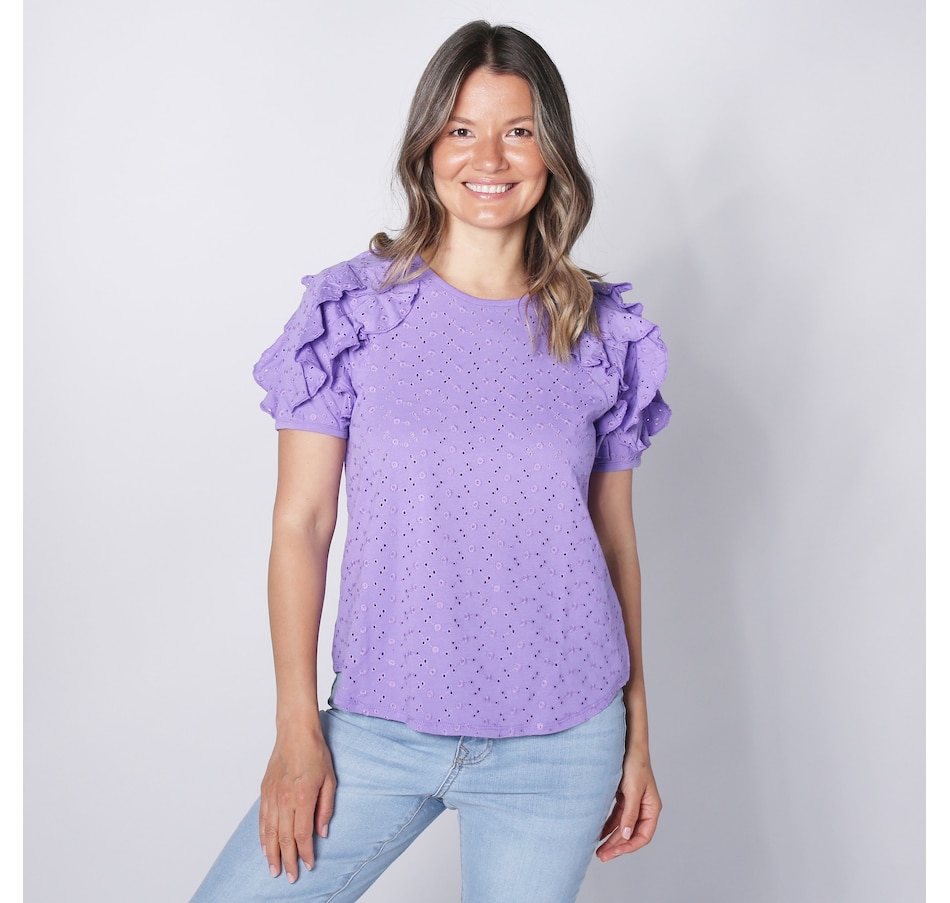 Image 248537_VIO.jpg, Product 248-537 / Price $29.33, Diane Gilman Eyelet Puff Sleeve Top from DG2 by Diane Gilman on TSC.ca's Fashion department