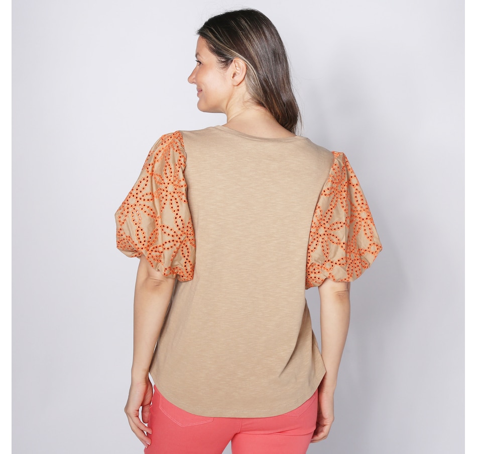 Image 248539_ALTMORE1.jpg, Product 248-539 / Price $34.33, Diane Gilman Cotton Embroidered Eyelet Puff Sleeve Jersey Tee from DG2 by Diane Gilman on TSC.ca's Fashion department