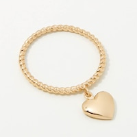 Tru GOLD 10K Gold Rope Design Band with Dangle Heart Charm