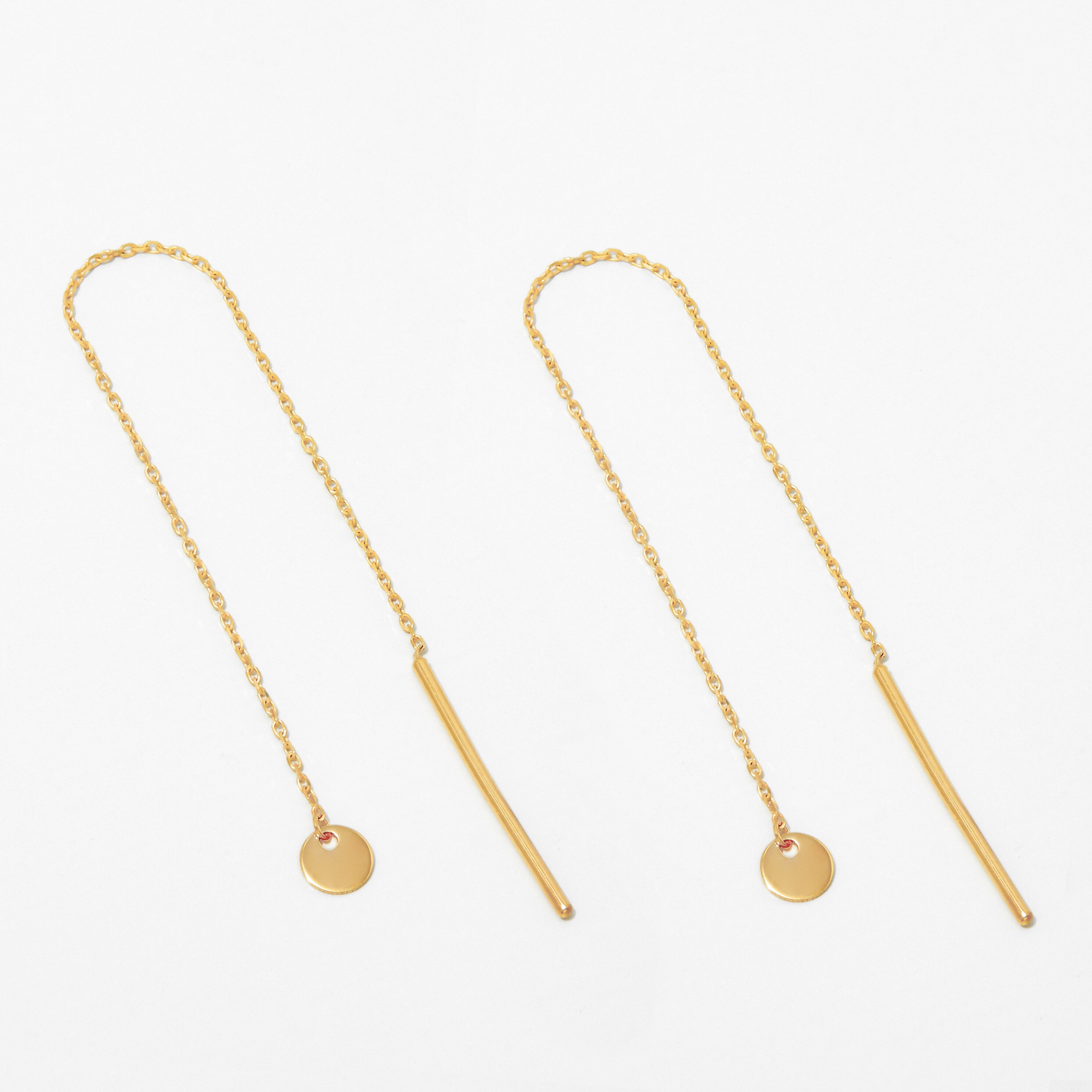 TruGold 10K Yellow Gold Threader Earrings with Disc