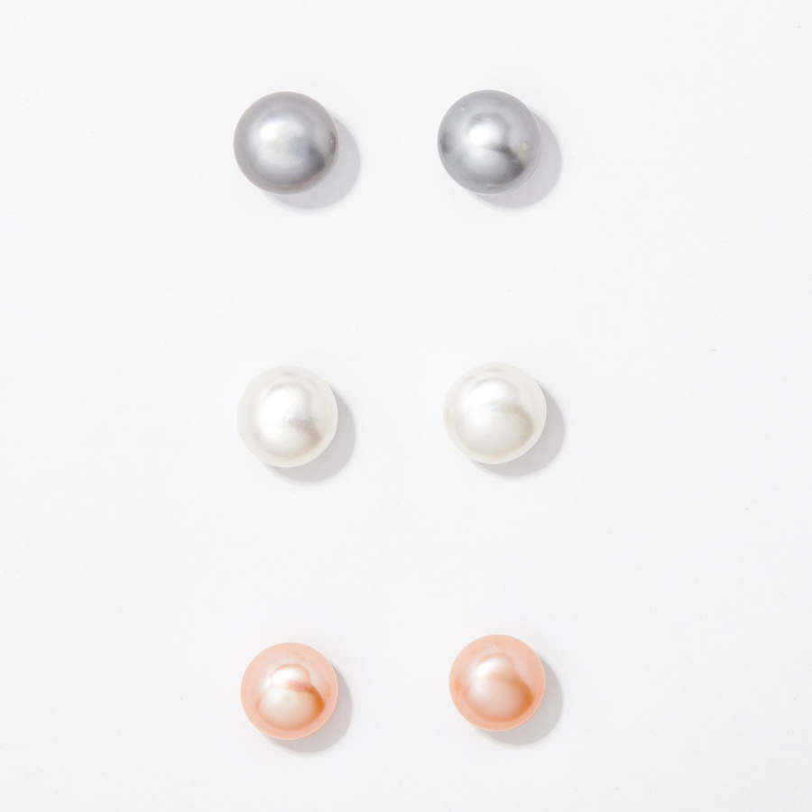 Image 249783.jpg, Product 249-783 / Price $89.99, Roz Kwan Sterling Silver White, Grey & Pink Button Freshwater Pearl Set of 3 Earrings from Roz Kwan Jewellery Collection on TSC.ca's Jewellery department
