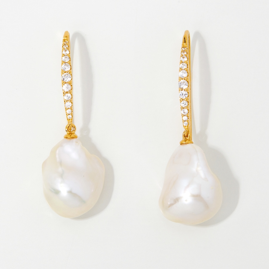Image 249788.jpg, Product 249-788 / Price $259.99, Roz Kwan Sterling Silver/Gold Plated White Nucleated Baroque Freshwater Pearl & White Zircon Earrings from Roz Kwan Jewellery Collection on TSC.ca's Jewellery department