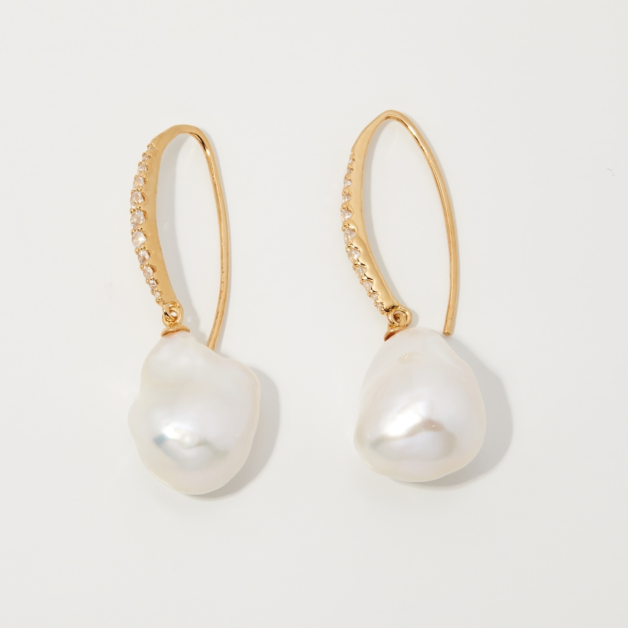 Image 249788_ALTMORE1.jpg, Product 249-788 / Price $259.99, Roz Kwan Sterling Silver/Gold Plated White Nucleated Baroque Freshwater Pearl & White Zircon Earrings from Roz Kwan Jewellery Collection on TSC.ca's Jewellery department