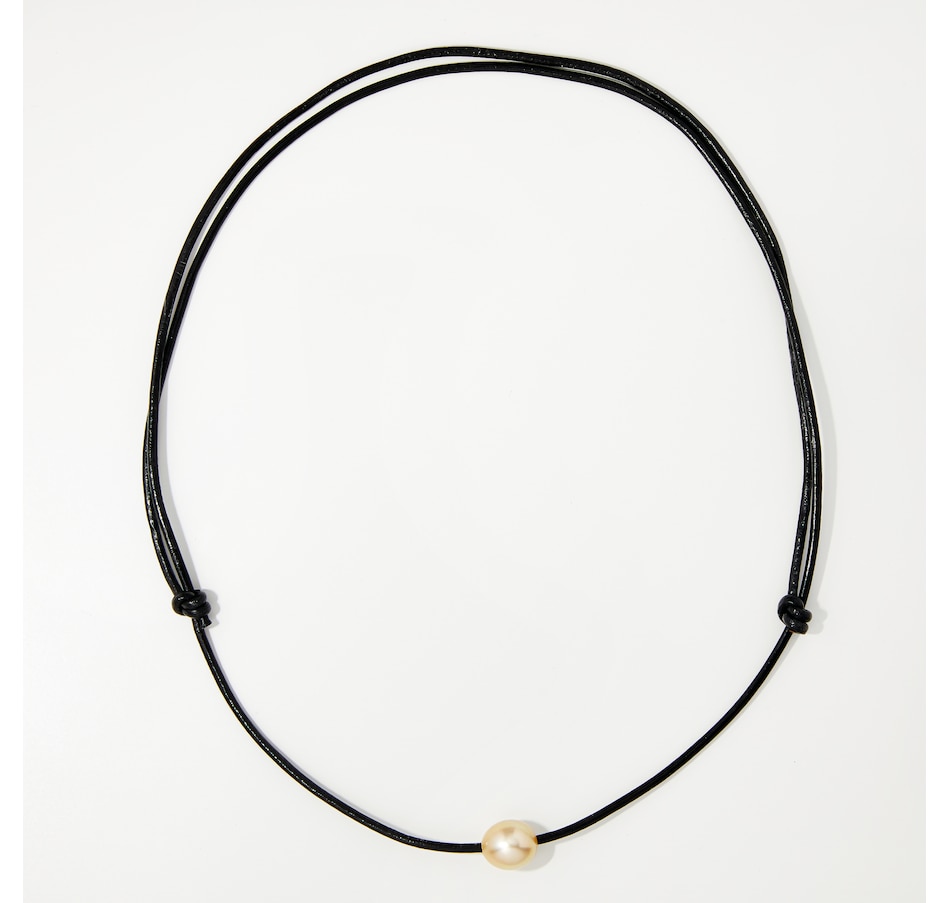 Image 249806.jpg, Product 249-806 / Price $269.99, Roz Kwan 11mm Oval Golden South Sea Adjustable Black Leather Cord Necklace from Roz Kwan Jewellery Collection on TSC.ca's Jewellery department