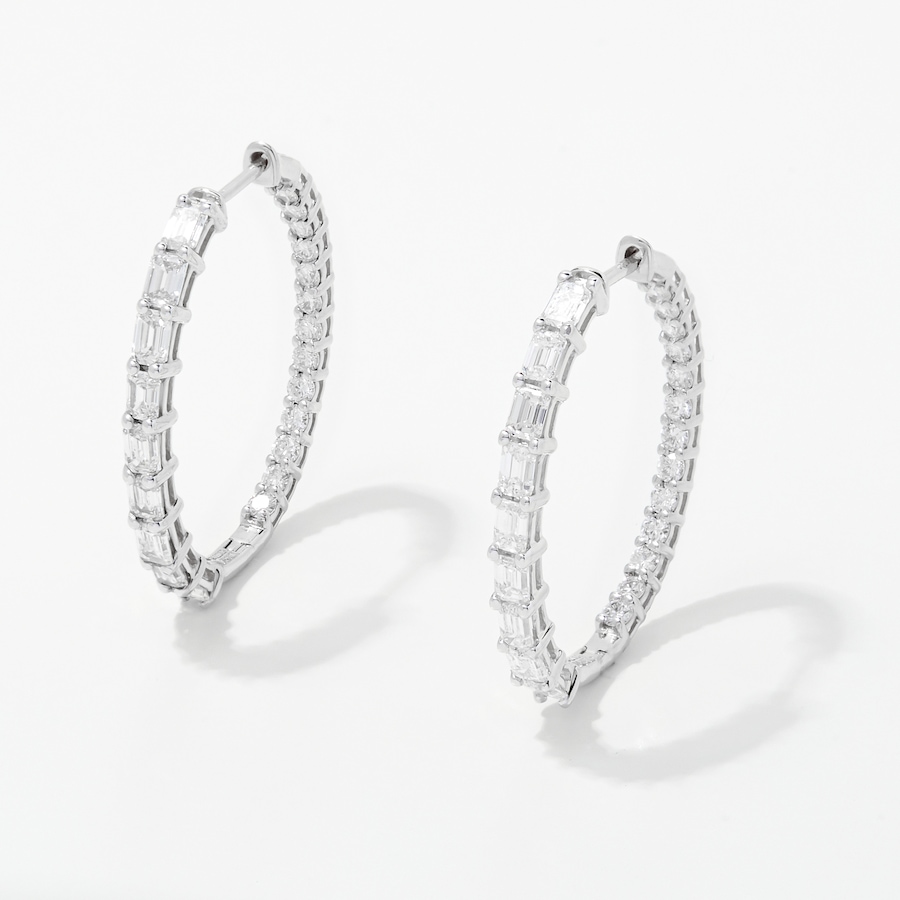 Image 249889_WG3CT.jpg, Product 249-889 / Price $2,999.99 - $4,999.99, EVERA Diamonds 14K Gold Emerald and Round Diamond Hoop Earrings from Evera Diamonds on TSC.ca's Jewellery department
