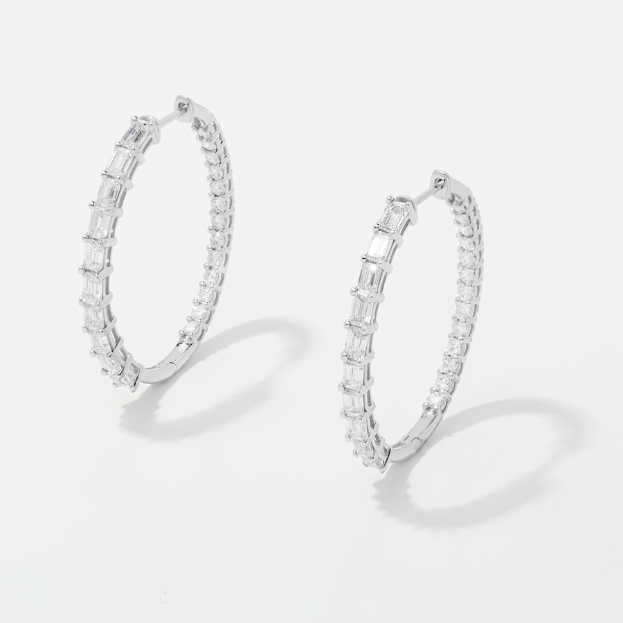 Image 249889_WG4CT.jpg, Product 249-889 / Price $2,999.99 - $4,999.99, EVERA Diamonds 14K Gold Emerald and Round Diamond Hoop Earrings from Evera Diamonds on TSC.ca's Jewellery department