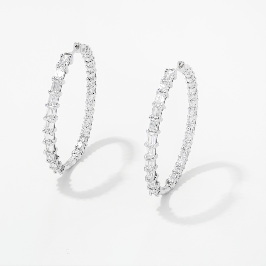 Image 249889_WG5CT.jpg, Product 249-889 / Price $2,999.99 - $4,999.99, EVERA Diamonds 14K Gold Emerald and Round Diamond Hoop Earrings from Evera Diamonds on TSC.ca's Jewellery department