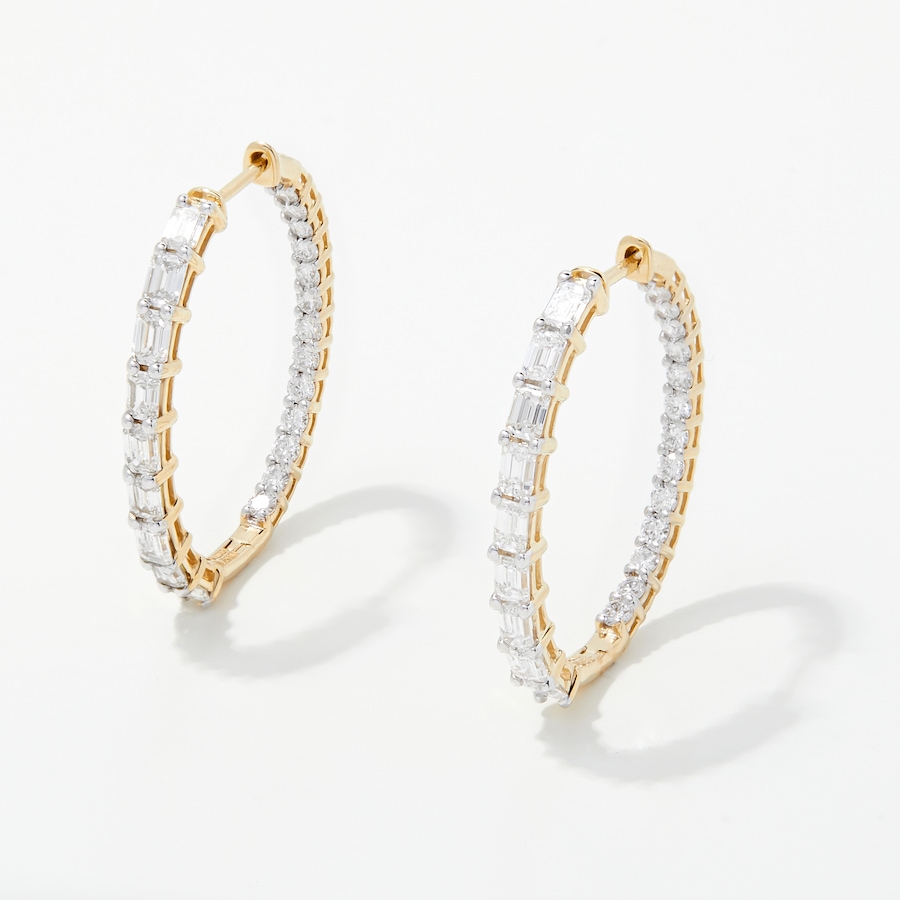 Image 249889_YG3CT.jpg, Product 249-889 / Price $2,999.99 - $4,999.99, EVERA Diamonds 14K Gold Emerald and Round Diamond Hoop Earrings from Evera Diamonds on TSC.ca's Jewellery department