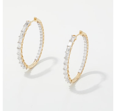 EVERA Diamonds 14K Gold Emerald and Round Diamond Hoop Earrings