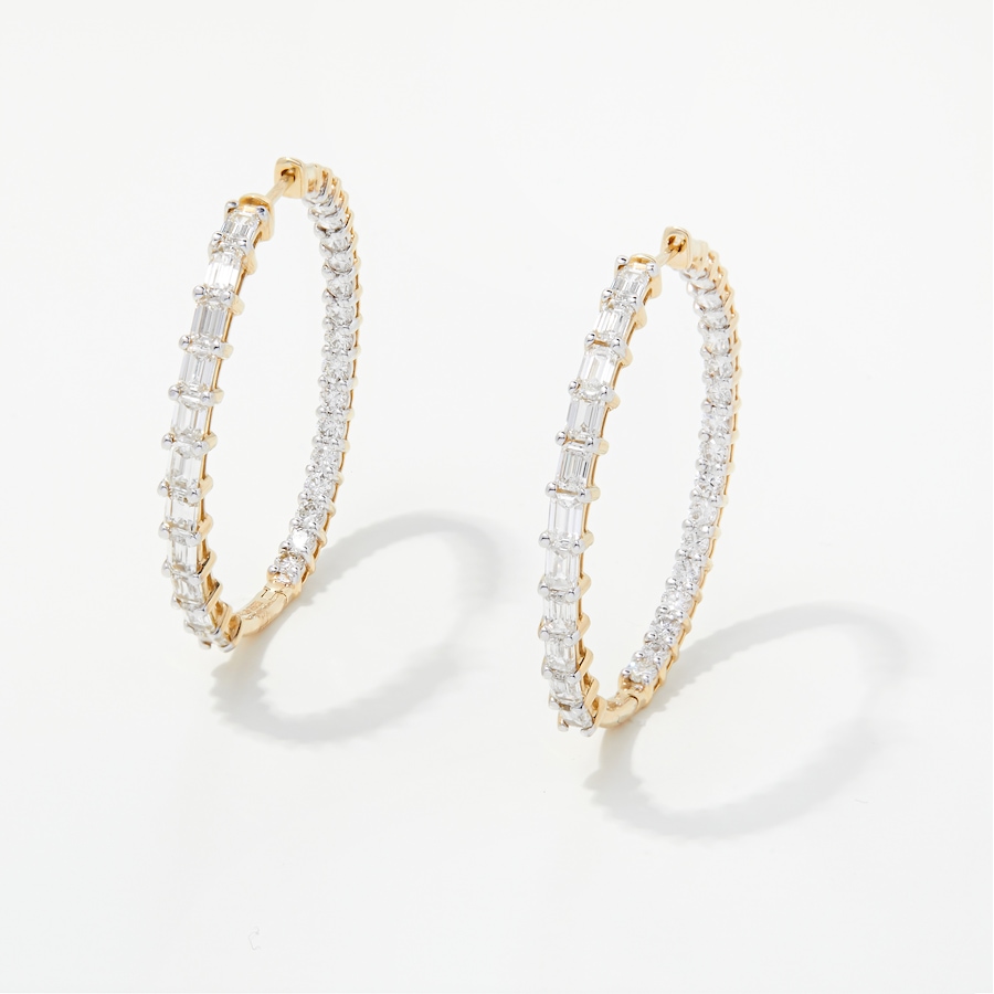 Image 249889_YG5CT.jpg, Product 249-889 / Price $2,999.99 - $4,999.99, EVERA Diamonds 14K Gold Emerald and Round Diamond Hoop Earrings from Evera Diamonds on TSC.ca's Jewellery department