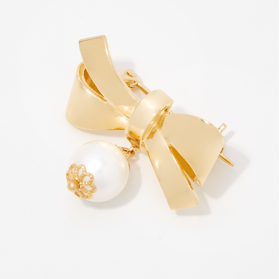 Image 249941.jpg, Product 249-941 / Price $79.00, Bronzoro 18K Yellow Gold Plate Bow Brooch with Shell Pearl from Bronzoro on TSC.ca's Jewellery department