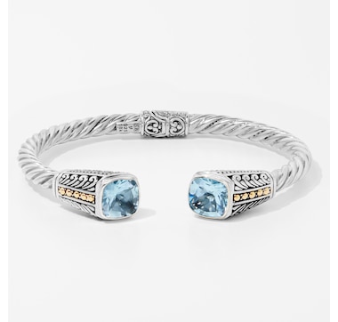 Product 249-966 / Price $199.88 , Samuel B Collection Sterling Silver/18K Cushion Cut Blue Topaz Cuff Bangle