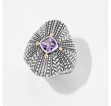 Product 249-990 / Price $99.88 , Samuel B. Collection Sterling Silver/18K Gold Amethyst Shield Ring