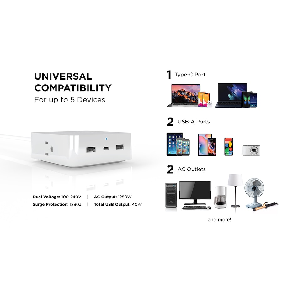 Image 251392_ALTMORE12.jpg, Product 251-392 / Price $69.99, Limitless PowerPro 5-Device Charger with USB, Type-C,and AC from Studebaker on TSC.ca's Electronics department