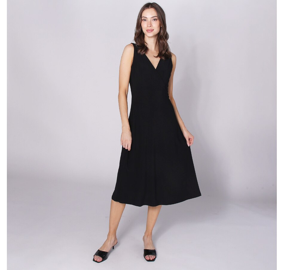 FAUX-WRAP CHIFFON DRESS WITH BLACK Sash Coral