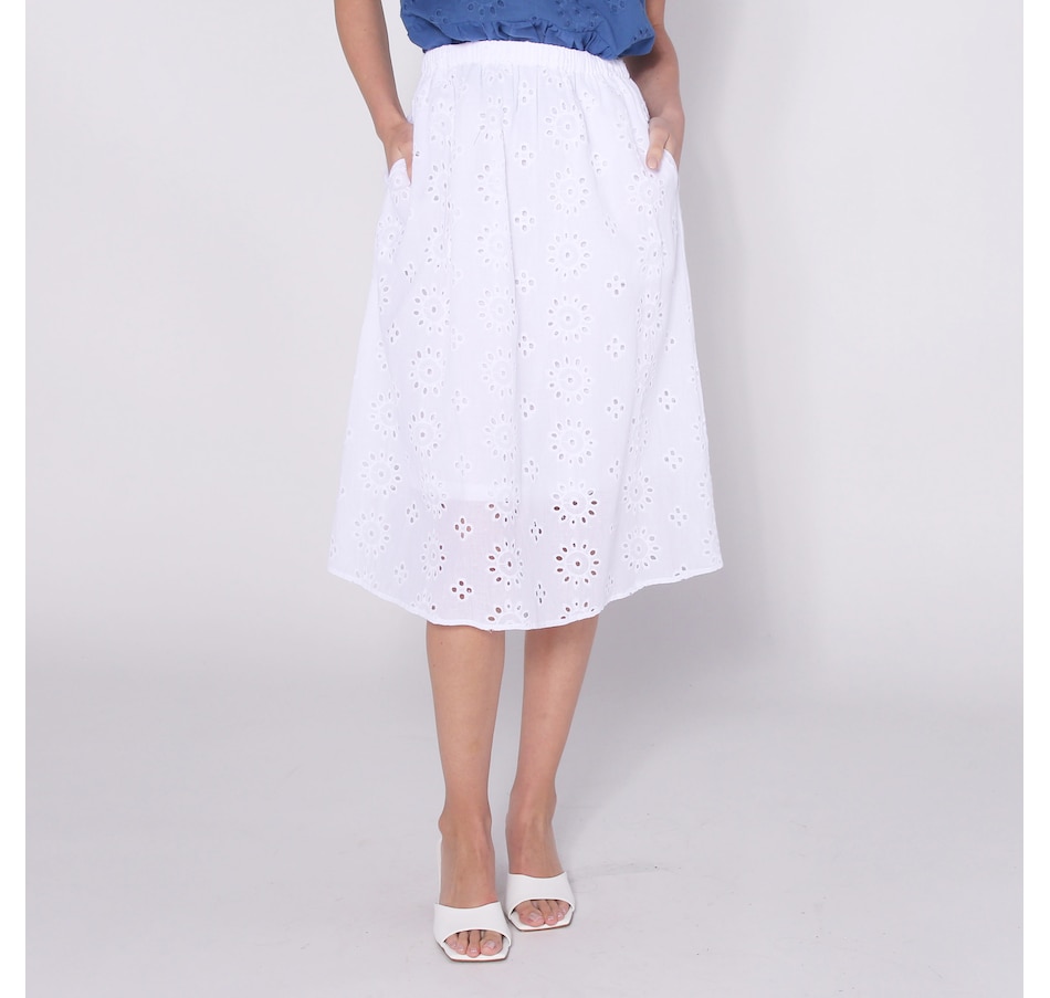 Image 252094_WHT.jpg, Product 252-094 / Price $29.33, Isaac Mizrahi Eyelet A-Line Midi Skirt from Isaac Mizrahi New York on TSC.ca's Fashion department