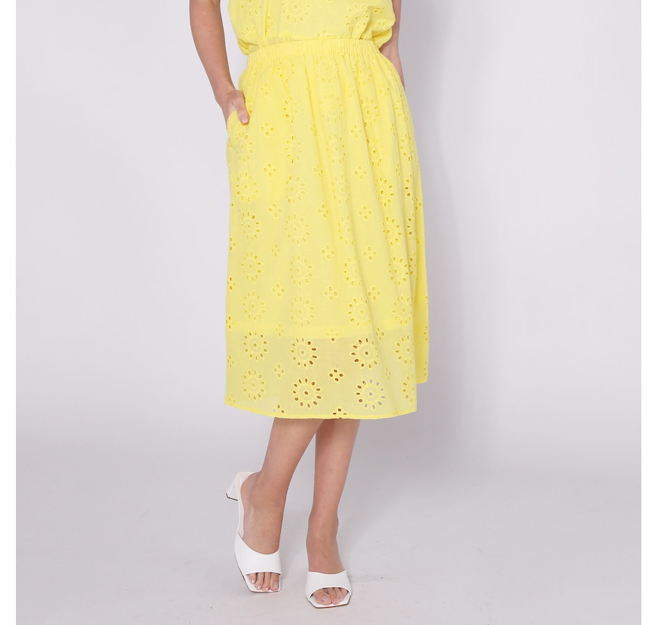 Image 252094_YEL.jpg, Product 252-094 / Price $29.33, Isaac Mizrahi Eyelet A-Line Midi Skirt from Isaac Mizrahi New York on TSC.ca's Fashion department