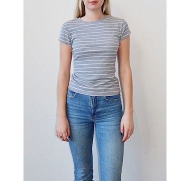 Ribbed Fitted T-Shirt With Cap sleeves